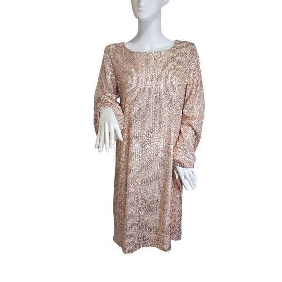 Preston & York Dresses & Skirts - Preston & York Rosa Sequin Dress Long Blouson Sleeve Champagne Gold Size 16 (12)
